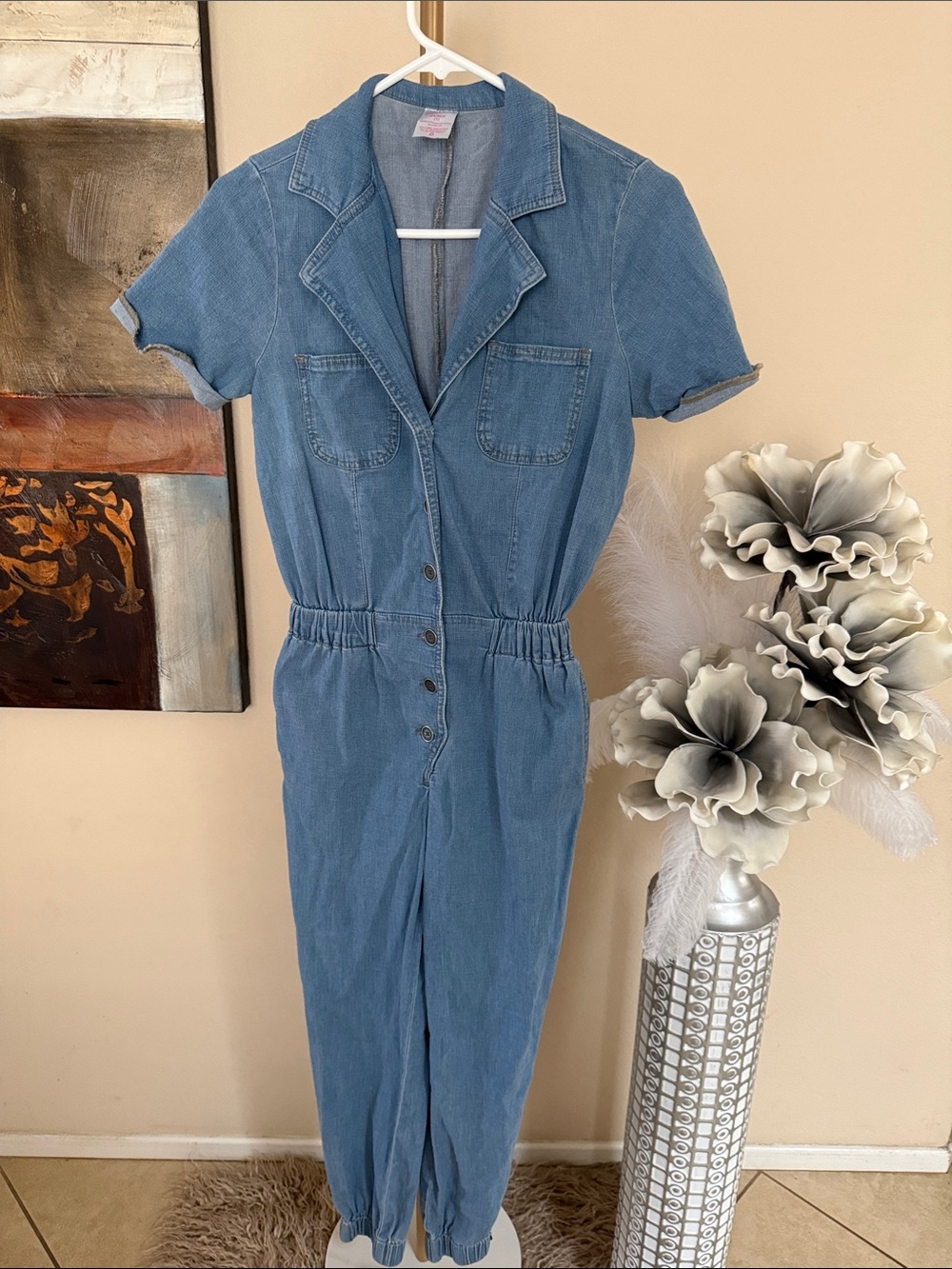 No Boundaries Light Blue Denim Short-Sleeve Jumpsuit